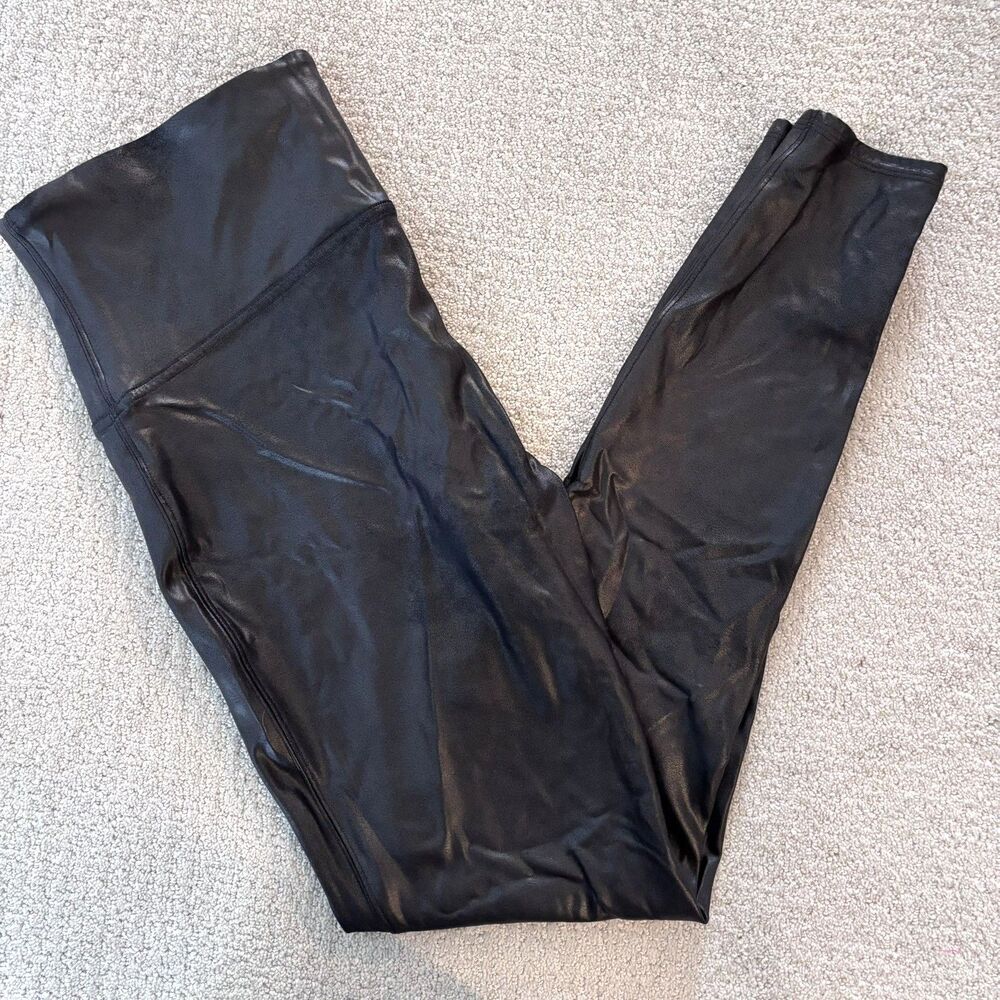 Black Faux Leather Leggings ShapeWear Sleek Compression